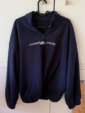Navy Blue Fleece Pullover Hoodie / Quarter Zip – Oversized Cozy Sweater
